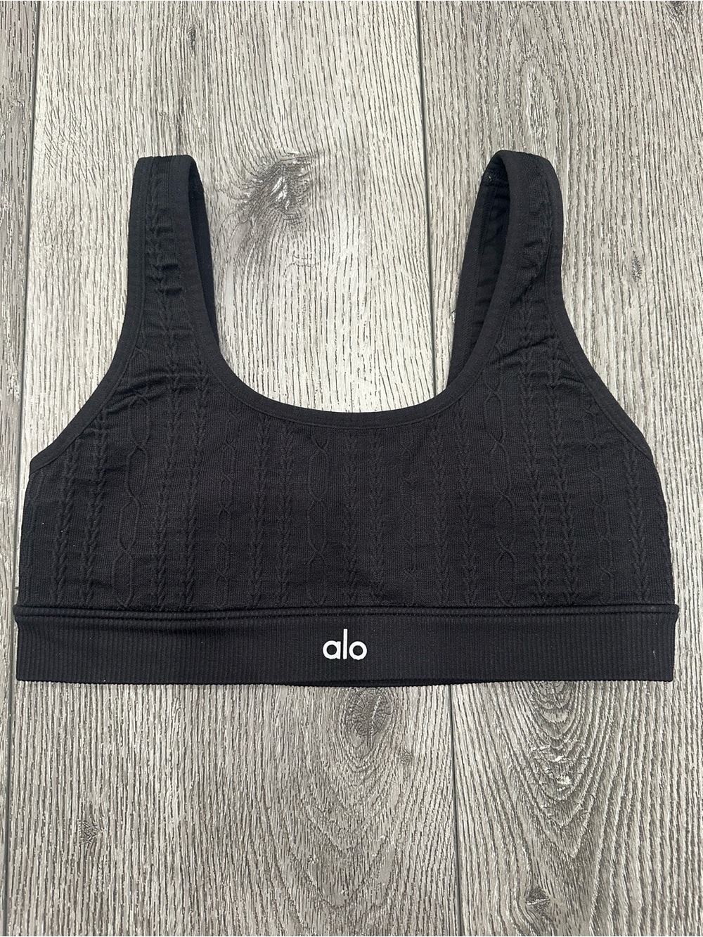 Alo Black Cable Knit Sports Bra